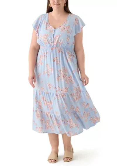 Plus Floral Printed Midi Dress