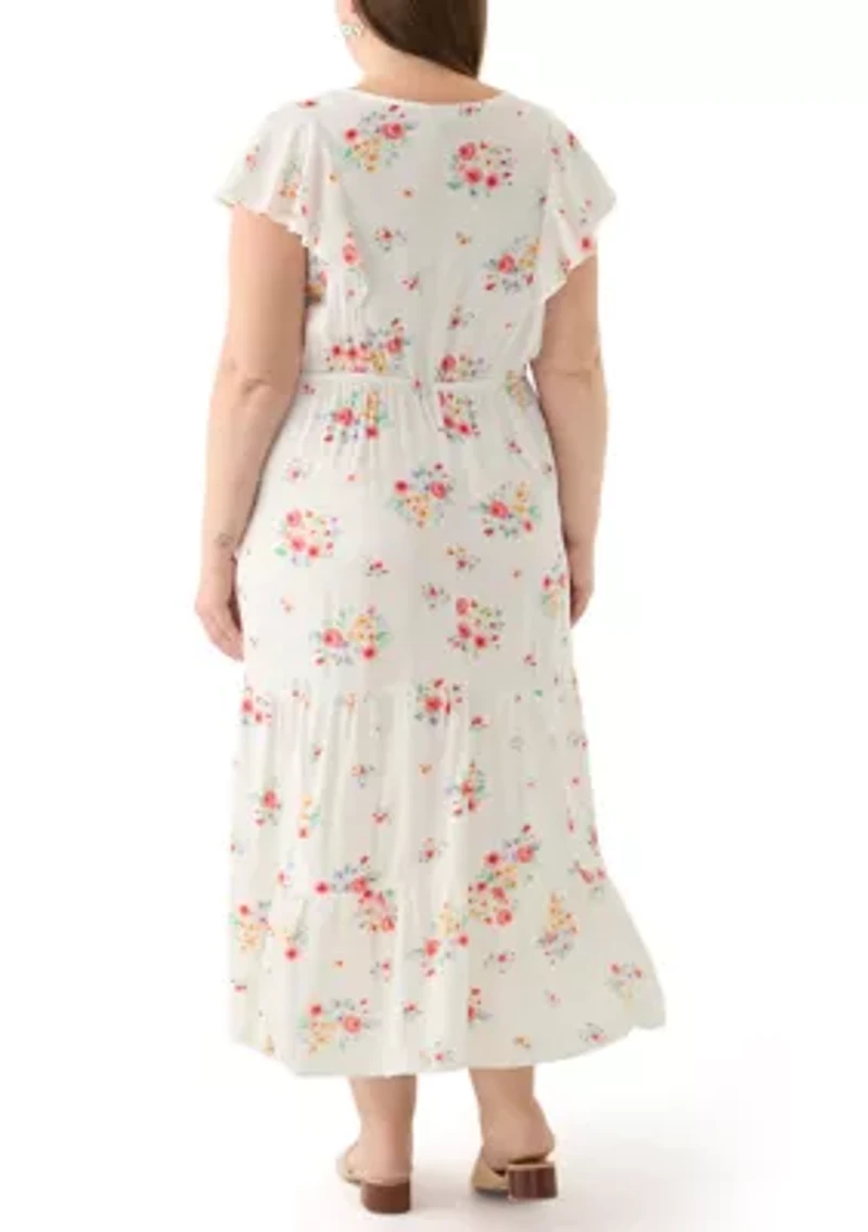 Plus Flutter Sleeve Printed Midi Dress