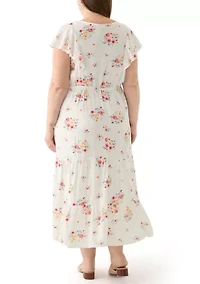 Plus Flutter Sleeve Printed Midi Dress