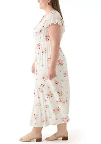 Plus Flutter Sleeve Printed Midi Dress
