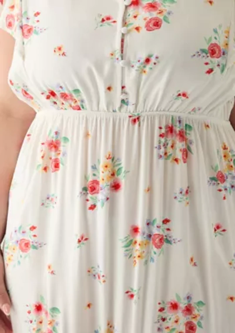 Plus Flutter Sleeve Printed Midi Dress