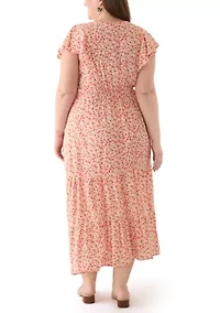 Plus Printed Flutter Sleeve Midi Dress