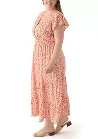 Plus Printed Flutter Sleeve Midi Dress