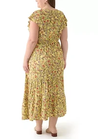 Plus Printed Flutter Sleeve Dress