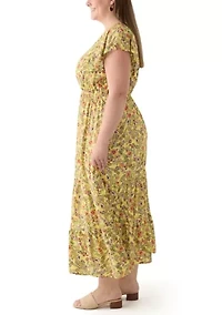 Plus Printed Flutter Sleeve Dress