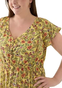 Plus Printed Flutter Sleeve Dress