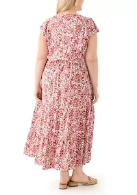 Plus Flutter Sleeve Printed Midi Dress