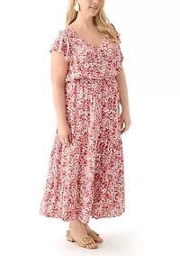 Plus Flutter Sleeve Printed Midi Dress