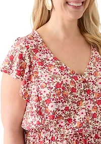 Plus Flutter Sleeve Printed Midi Dress