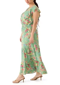Plus V-Neck Flutter Sleeve Maxi Dress
