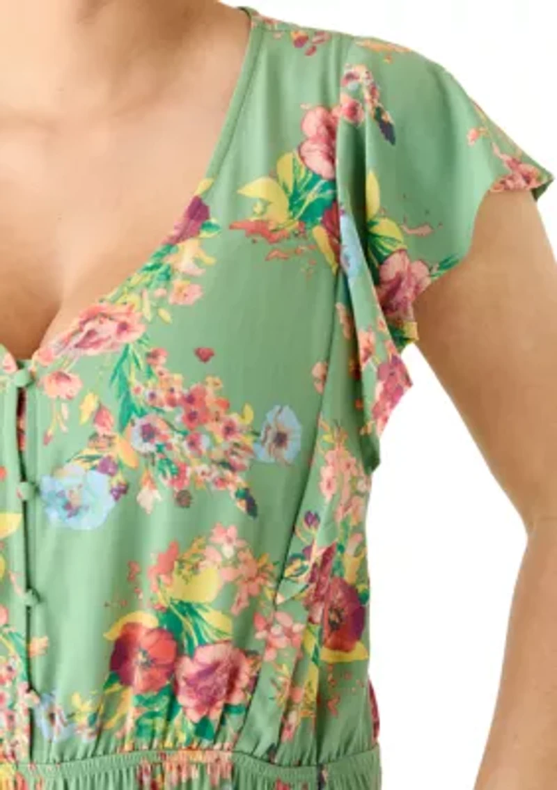 Plus V-Neck Flutter Sleeve Maxi Dress