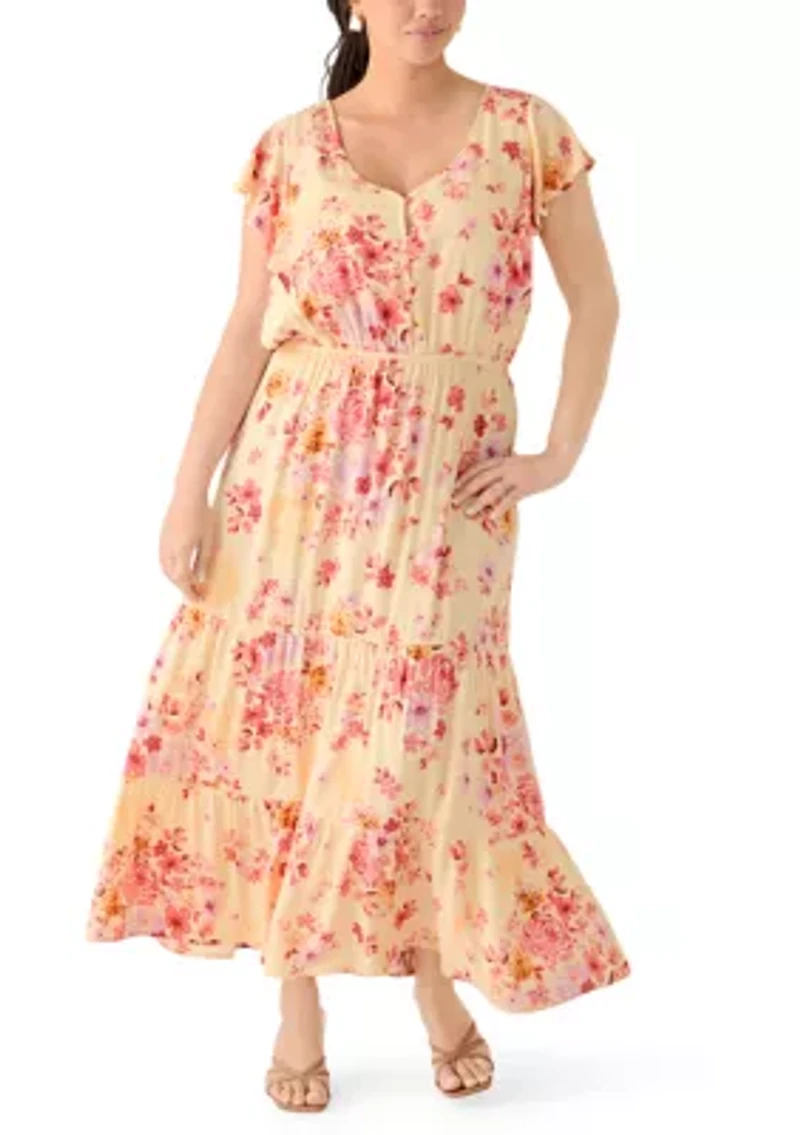 Plus V-Neck Flutter Sleeve Maxi Dress