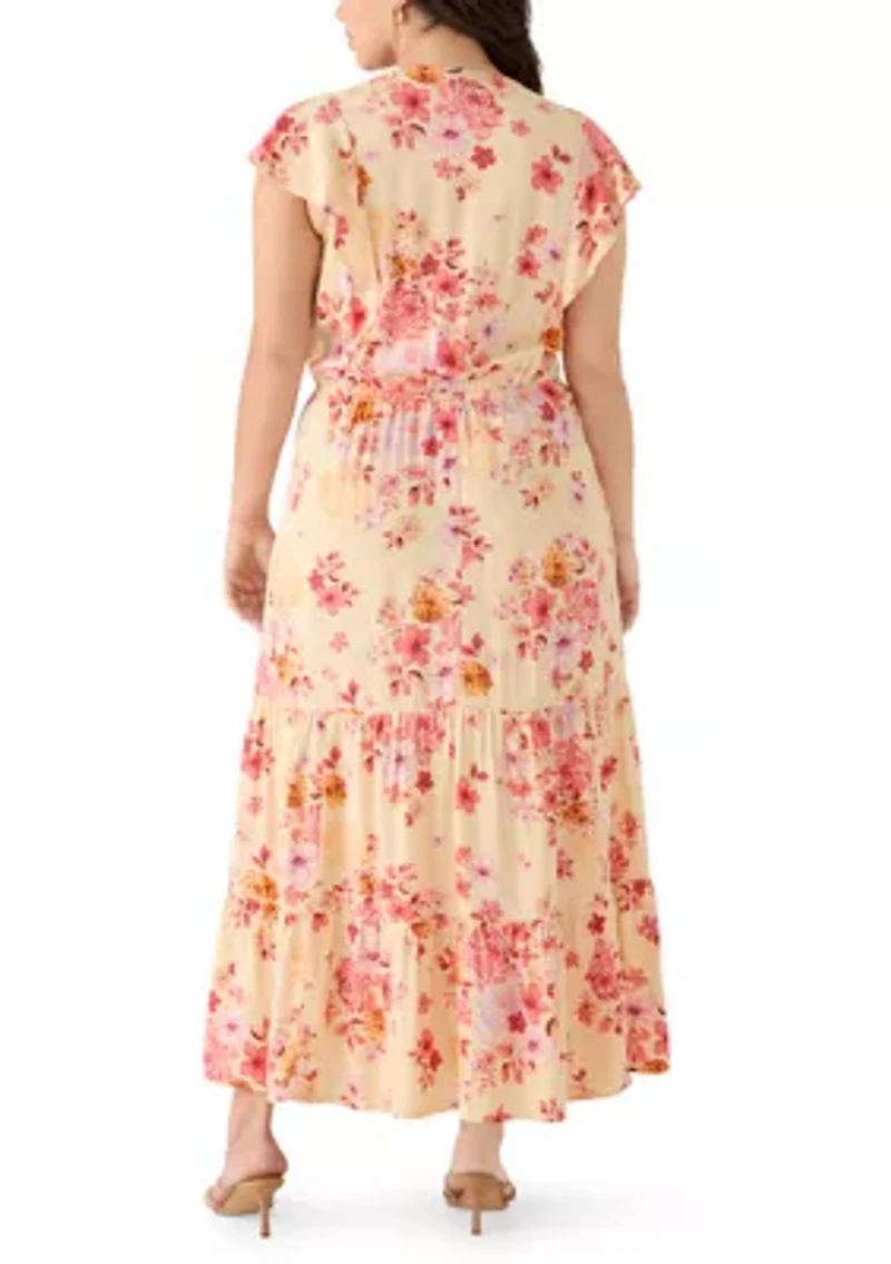 Plus V-Neck Flutter Sleeve Maxi Dress