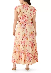 Plus V-Neck Flutter Sleeve Maxi Dress