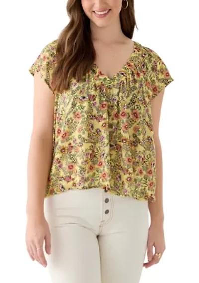 Women's Printed Flutter Sleeve Blouse