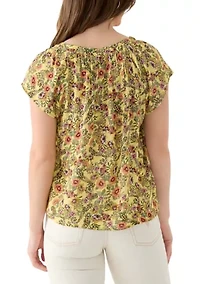Women's Printed Flutter Sleeve Blouse
