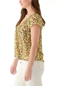 Women's Printed Flutter Sleeve Blouse