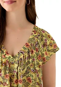 Women's Printed Flutter Sleeve Blouse