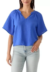 Women's Flutter Sleeve Split Neck Top