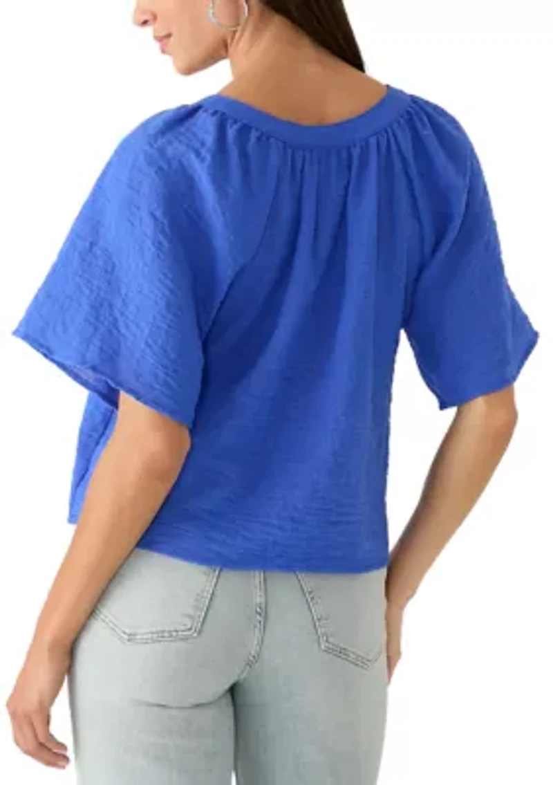 Women's Flutter Sleeve Split Neck Top