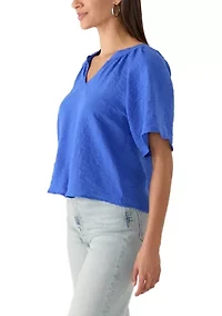 Women's Flutter Sleeve Split Neck Top