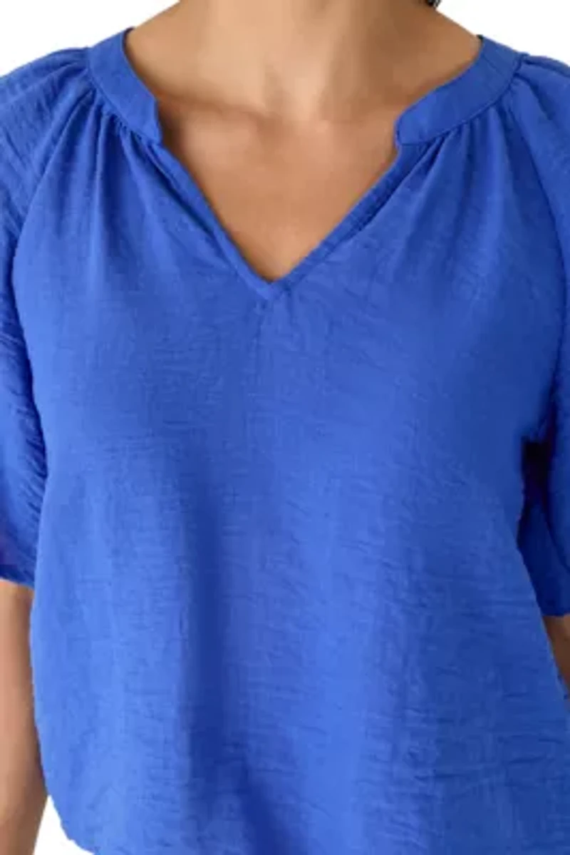 Women's Flutter Sleeve Split Neck Top