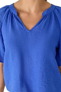 Women's Flutter Sleeve Split Neck Top