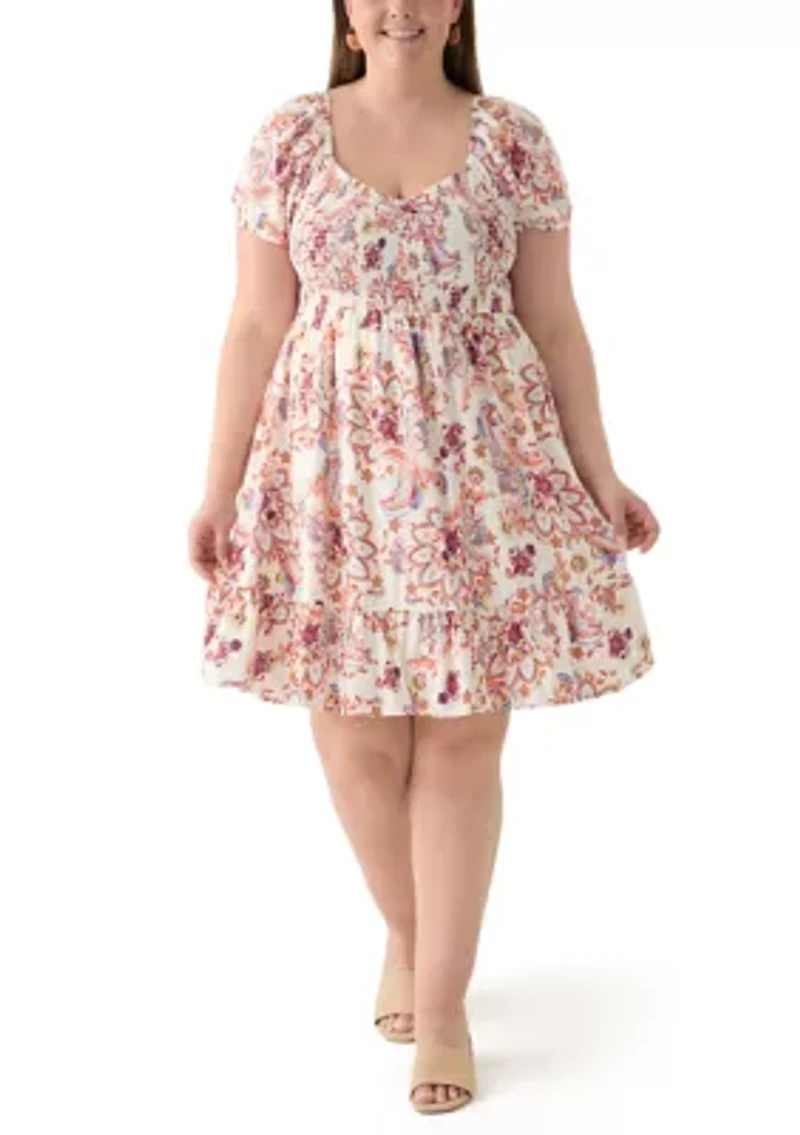Plus Smocked Printed Dress