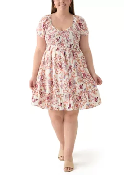 Plus Smocked Printed Dress