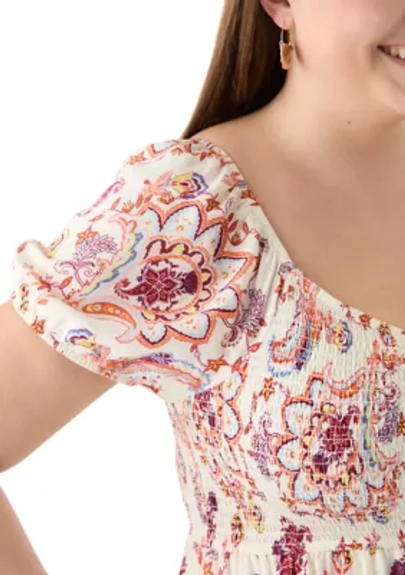 Plus Smocked Printed Dress