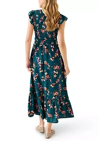 Women's Flutter Sleeve Button Down Long Dress