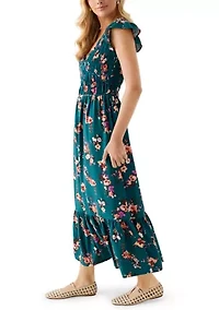 Women's Flutter Sleeve Button Down Long Dress