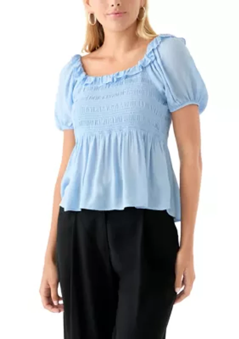 Women's Smocked Puff Sleeve Babydoll Top