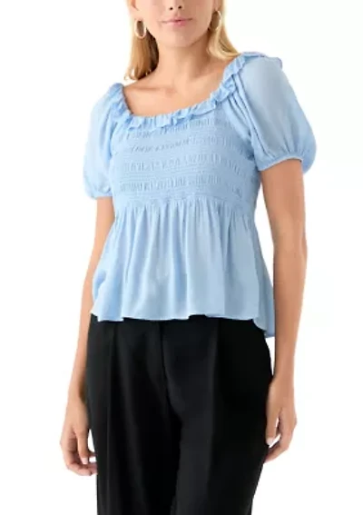 Women's Smocked Puff Sleeve Babydoll Top