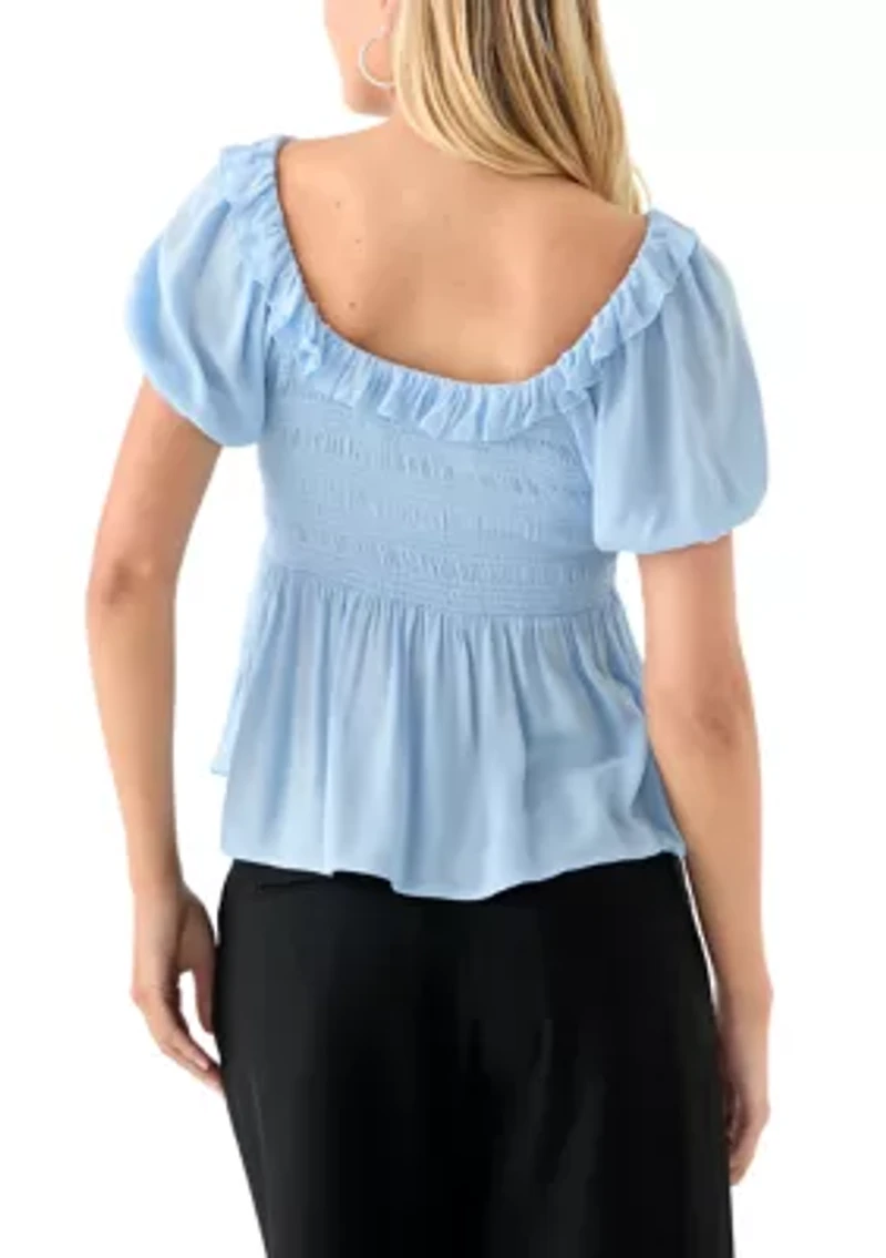 Women's Smocked Puff Sleeve Babydoll Top