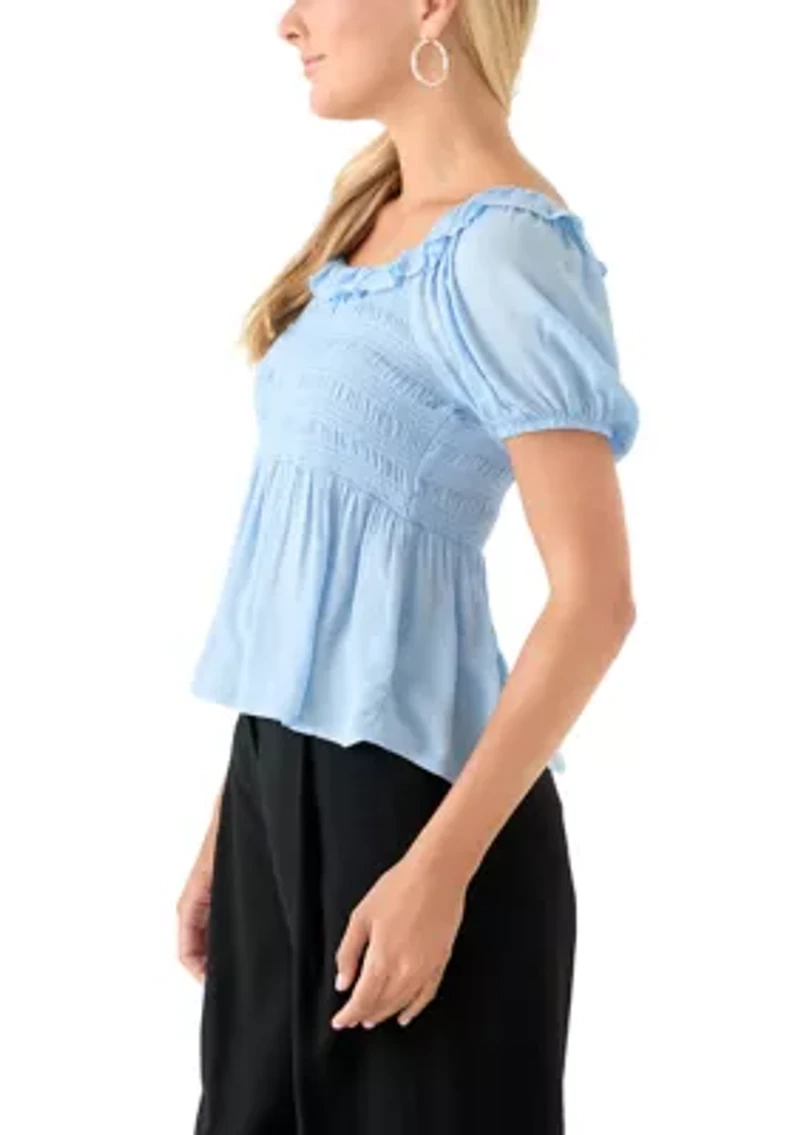 Women's Smocked Puff Sleeve Babydoll Top