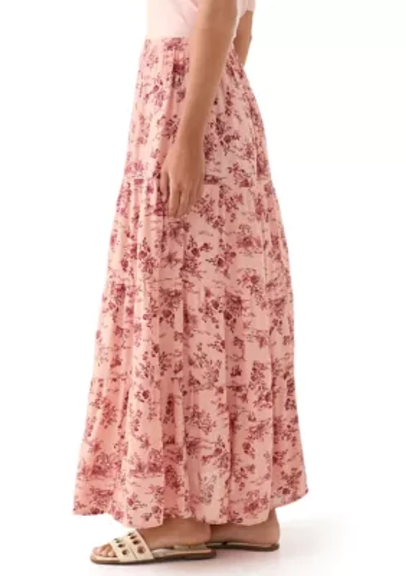 Women's Tiered Floral Printed Maxi Skirt