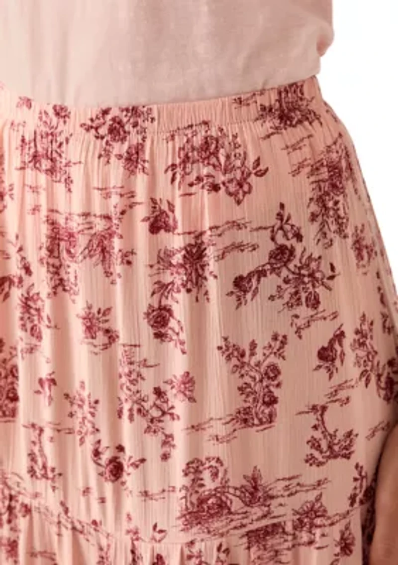Women's Tiered Floral Printed Maxi Skirt