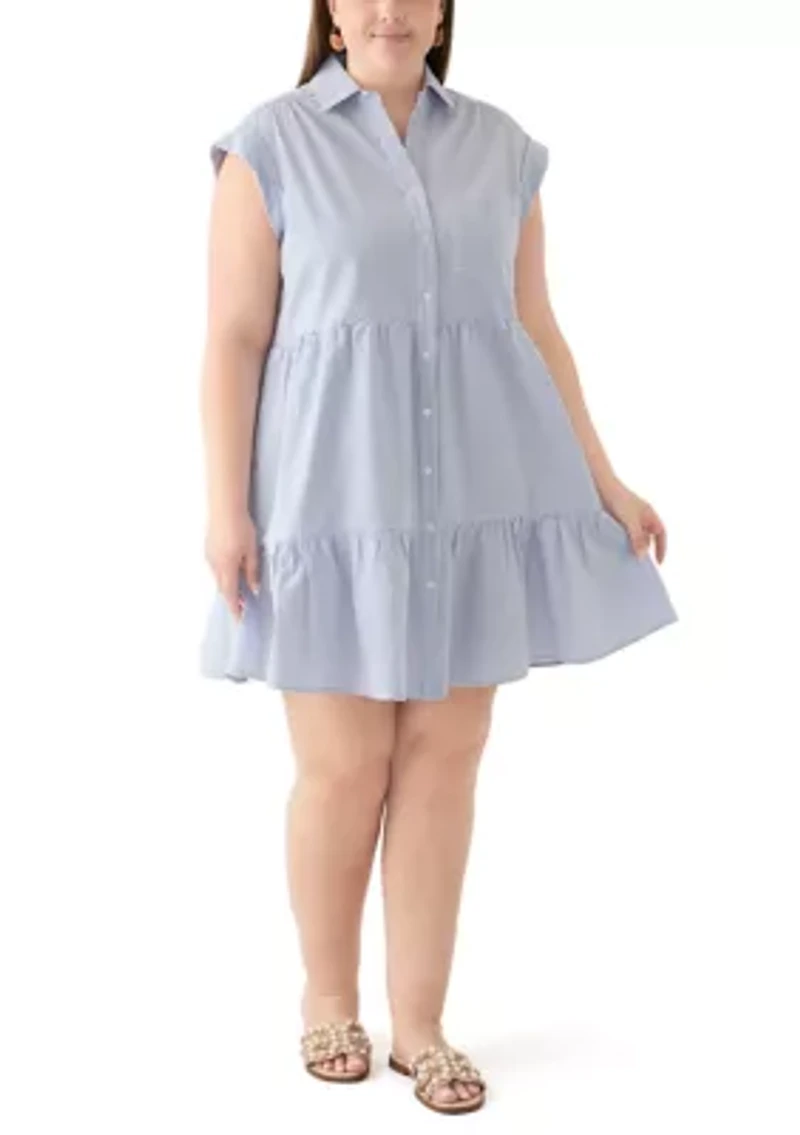 Plus Short Sleeve Tiered Shirtdress