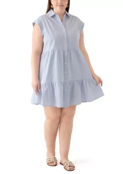 Plus Short Sleeve Tiered Shirtdress