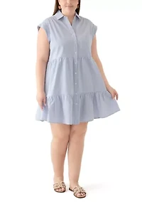 Plus Short Sleeve Tiered Shirtdress