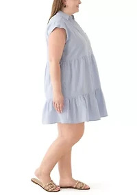 Plus Short Sleeve Tiered Shirtdress