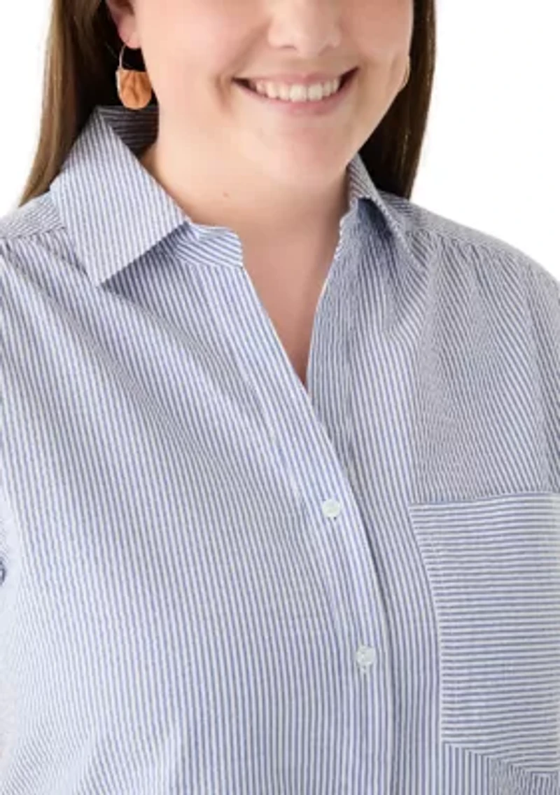 Plus Short Sleeve Tiered Shirtdress
