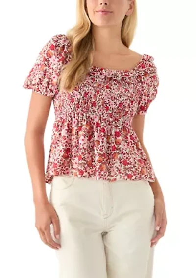 Women's Printed Puff Sleeve Babydoll Top