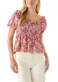 Women's Printed Puff Sleeve Babydoll Top