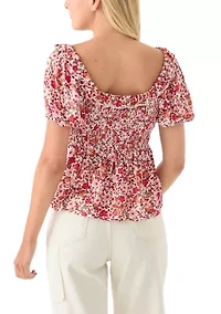 Women's Printed Puff Sleeve Babydoll Top