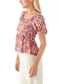 Women's Printed Puff Sleeve Babydoll Top