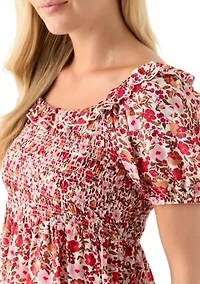 Women's Printed Puff Sleeve Babydoll Top
