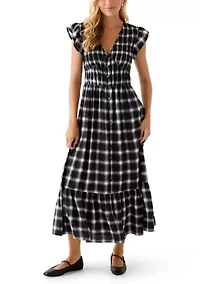 Women's Flutter Sleeve Button Down Maxi Dress