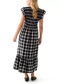 Women's Flutter Sleeve Button Down Maxi Dress